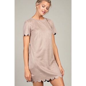 Mocha Scallop Hem Suede Dress